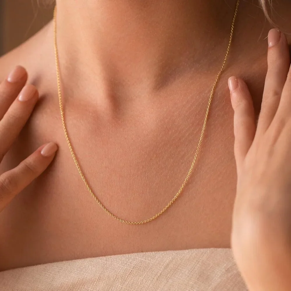 14K Gold Rolo Chain Plated 925 Silver Chain Necklace 14-20" Dainty Choker Women - Picture 3 of 7